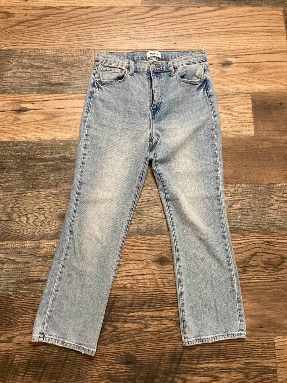 Pistola Women’s Jeans Size 29 High Rise Straight Leg Light Wash Distressed Denim